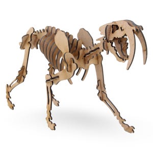 Modelo de esqueleto de tigre dente-de-sabre - Kit de quebra-cabeça de madeira com 30 peças - Artesanato de Smilodon faça você mesmo para crianças, fãs de paleontologia e ciência
