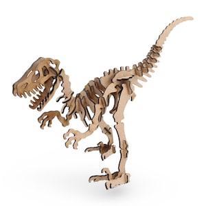 Velociraptor Dinosaur Skeleton Model - 41 Pcs Wooden Puzzle Kit, Laser Cut DIY Dino Craft for Kids, Jurassic Lovers, 3D Prehistoric Dino Art