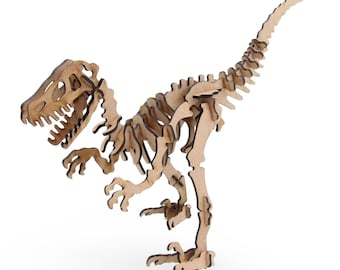 Velociraptor Dinosaur Skeleton Model - 41 Pcs Wooden Puzzle Kit, Laser Cut DIY Dino Craft for Kids, Jurassic Lovers, 3D Prehistoric Dino Art