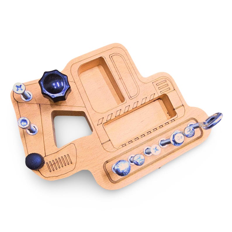 Montessori Wooden Bulldozer Toy – Toddler Fine Motor Skills Activity Board, Educational Preschool Screw Puzzle Building Toy image 2