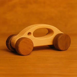 Wooden Car Toy for Toddlers – Montessori Natural Push Toy – Eco-Friendly Beechwood Vehicle – Handmade Baby Gift