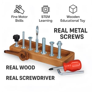 Busy Board Montessori Screwdriver – Educational Wooden Toy for Fine Motor Skills & STEM Learning, Preschool Montessori Gift