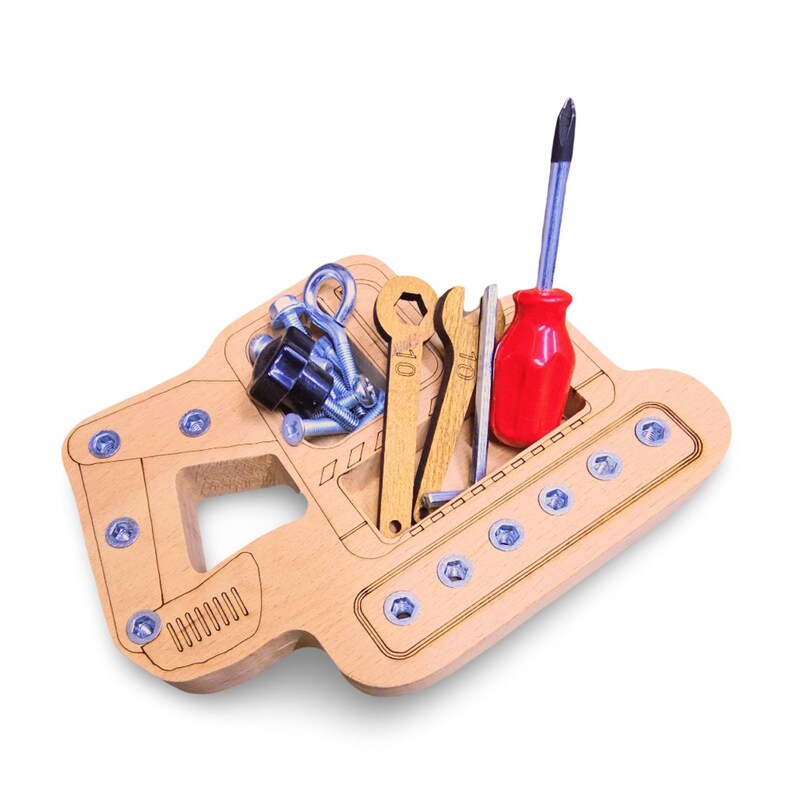 Montessori Wooden Bulldozer Toy – Toddler Fine Motor Skills Activity Board, Educational Preschool Screw Puzzle Building Toy image 8