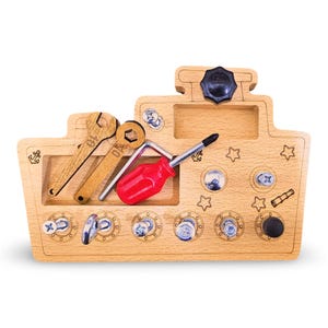Montessori Wooden Screw Board Ship – Fine Motor Skills Toy for Toddlers | Busy Board with Tools and Screws | Educational Wooden Toy