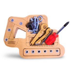 Montessori Wooden Bulldozer Toy – Toddler Fine Motor Skills Activity Board, Educational Preschool Screw Puzzle Building Toy image 3