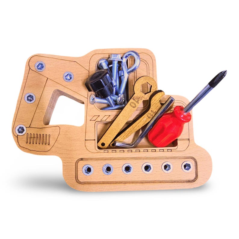 Montessori Wooden Bulldozer Toy – Toddler Fine Motor Skills Activity Board, Educational Preschool Screw Puzzle Building Toy image 3