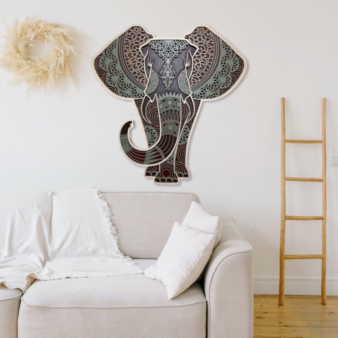Mandala Elephant Wall Art – 3D Layered Wooden Decor – Boho Elephant ...