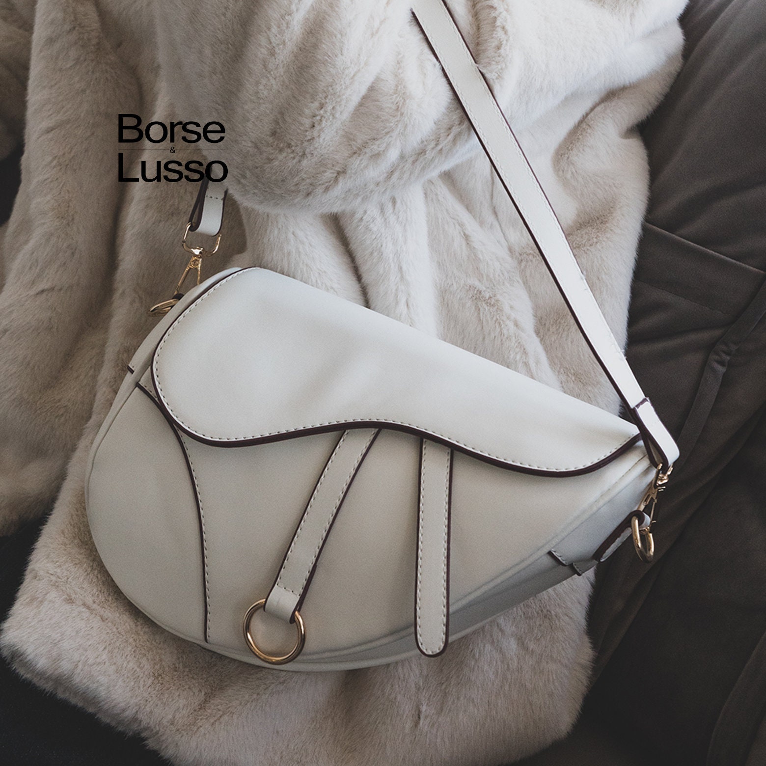White Leather Saddle Bag Flap Small Purse Side Bags