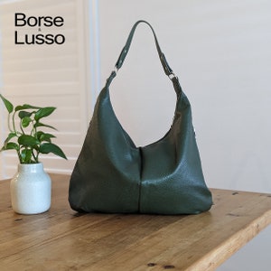 Sac à bandoulière en cuir, sac hobo marron, sac à main en cuir de tous les jours, sac fourre-tout pour femme, sac noir bordeaux vert gris bleu marine, fourre-tout en cuir souple Vert