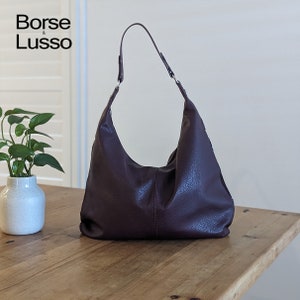 Leather Shoulder Bag, Brown Hobo Bag, Everyday Leather Purse, Tote Bag for Women, Black Burgundy Green Grey Navy Bag, Soft Leather Tote zdjęcie 9