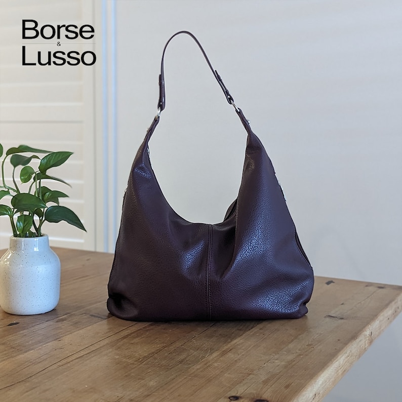 Leather Shoulder Bag, Brown Hobo Bag, Everyday Leather Purse, Tote Bag for Women, Black Burgundy Green Grey Navy Bag, Soft Leather Tote Czerwony