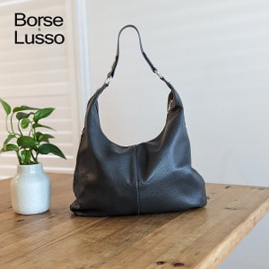 Leather Shoulder Bag, Brown Hobo Bag, Everyday Leather Purse, Tote Bag for Women, Black Burgundy Green Grey Navy Bag, Soft Leather Tote Gray