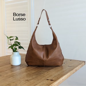 Umhängetasche aus Leder, Braune Hobo Tasche, Ledertasche für jeden Tag, Einkaufstasche für Frauen, Schwarz Burgundy Grün Grau Marine Tasche, Weiche Ledertasche