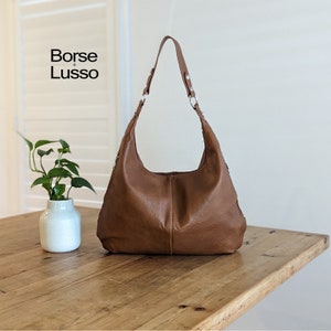 Sac à bandoulière en cuir, sac hobo marron, sac à main en cuir de tous les jours, sac fourre-tout pour femme, sac noir bordeaux vert gris bleu marine, fourre-tout en cuir souple Marron