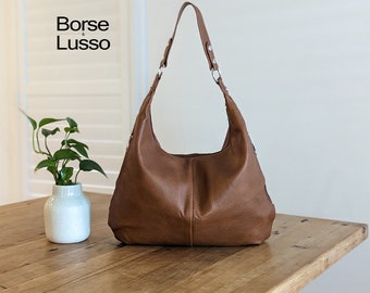 Umhängetasche aus Leder, Braune Hobo Tasche, Ledertasche für jeden Tag, Einkaufstasche für Frauen, Schwarz Burgundy Grün Grau Marine Tasche, Weiche Ledertasche