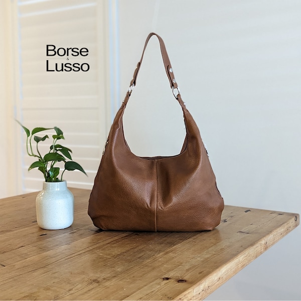 Borsa a tracolla in pelle, borsa hobo marrone, borsa in pelle per tutti i giorni, borsa tote per le donne, borsa blu scuro verde bordeaux nero, borsa in pelle morbida