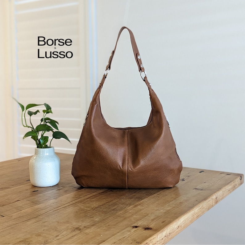 Sac à bandoulière en cuir, sac hobo marron, sac à main en cuir de tous les jours, sac fourre-tout pour femme, sac noir bordeaux vert gris bleu marine, fourre-tout en cuir souple Marron