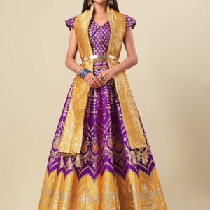 Indian Wedding Banarasi silk woven design Lehenga Choli for Women, Ready to wear lehenga choli Navratri Special Dress Roxo