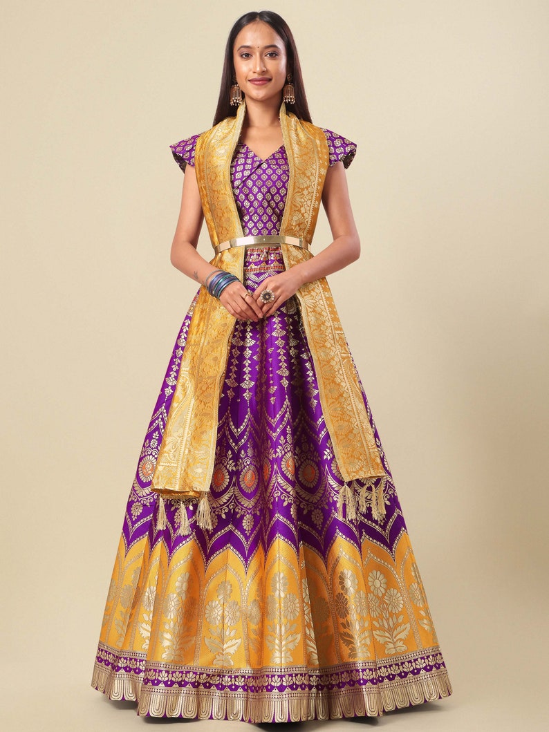 Indian Wedding Banarasi silk woven design Lehenga Choli for Women, Ready to wear lehenga choli Navratri Special Dress Roxo