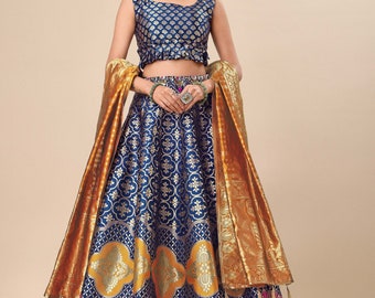 Indian Wedding Style Banarasi silk sangeet wear woven design Lehenga Choli for Women, Ready to wear lehenga choli Navratri Special Dress