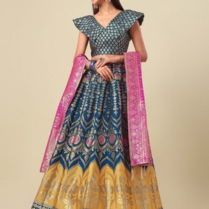 Indian Wedding Banarasi silk woven design Lehenga Choli for Women, Ready to wear lehenga choli Navratri Special Dress imagem 4