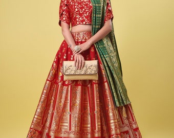 Indian Wedding Style Banarasi silk sangeet wear woven design Lehenga Choli for Women, Ready to wear lehenga choli Navratri Special Dress