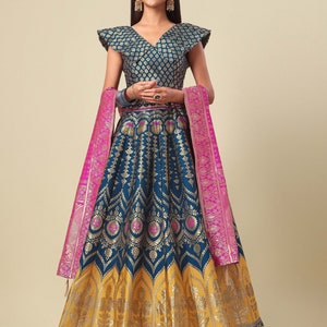 Indian Wedding Banarasi silk woven design Lehenga Choli for Women, Ready to wear lehenga choli Navratri Special Dress Teal Blue