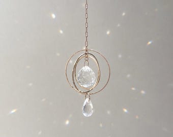 Crystal Car Suncatcher, Gold Geometric Rearview Mirror Charm, Mini Hanging Suncatcher, Gift for Her