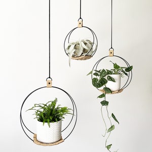 Eco Friendly Plant Hanger, Hoop Plant Hanger, (Natural x Black), Gift for plant lover
