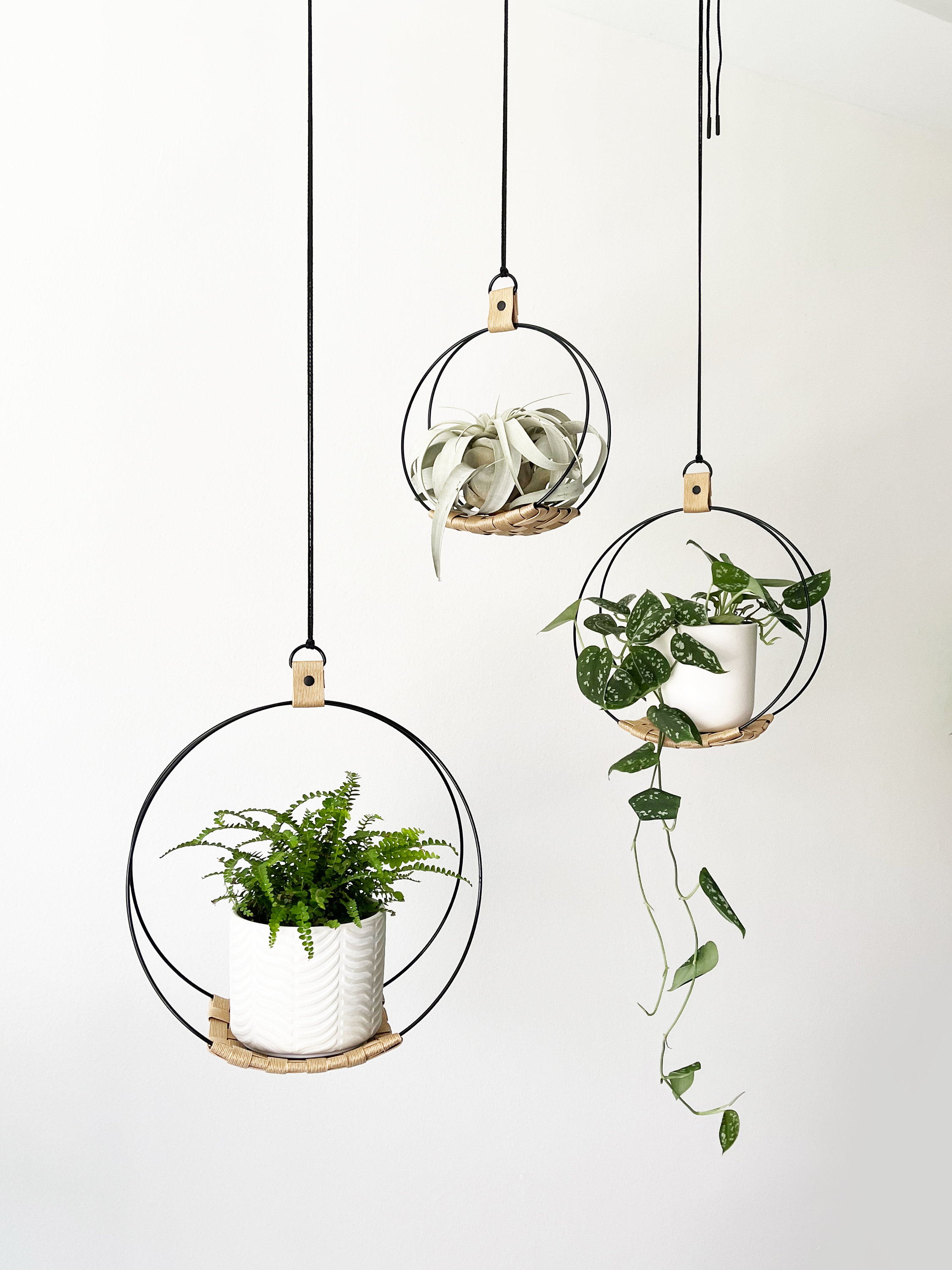 Eco Friendly Plant Hanger, Hoop Plant Hanger, (Natural x Black), Gift for plant lover