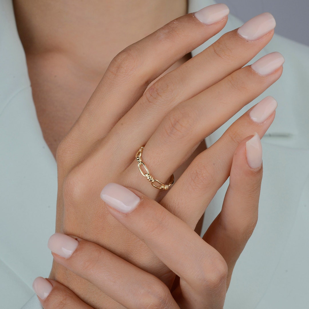 14K Solid Gold Chain Ring Stackable Chain Link Ring Etsy