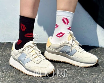 Mismatched Socks, Cute Socks, Fun Socks, Printed Socks, Ankle Socks, Lip Pattern Socks, Adult Socks, Casual Socks, Valentines Gift