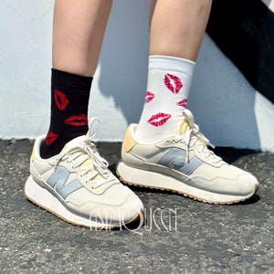 Mismatched Socks, Cute Socks, Fun Socks, Printed Socks, Ankle Socks, Lip Pattern Socks, Adult Socks, Casual Socks, Valentines Gift