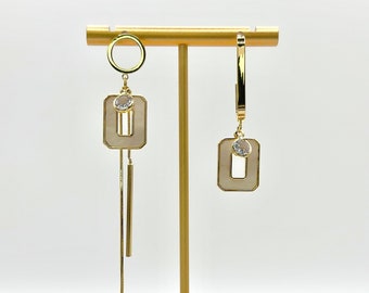 Niet-overeenkomende elegante oorbel, geometrische oorbel, niet-overeenkomende sieraden, bengeloorbel, werkoorbel, asymmetrische oorbel, vakantieverjaardagscadeau