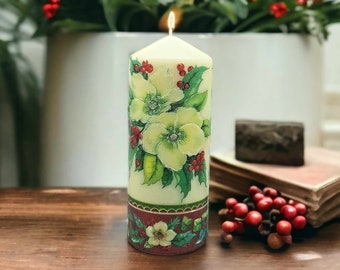 Christmas decorative large pillar candle, Traditional Christmas Flower candle gift