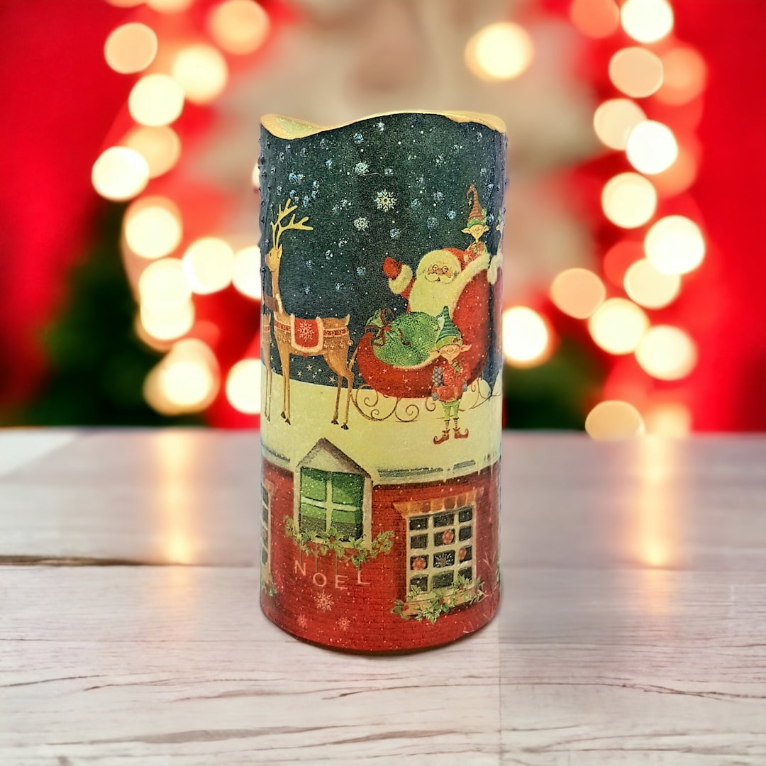 Christmas LED Pillar Candle, Flameless Decorative Santa Candle, Gift
