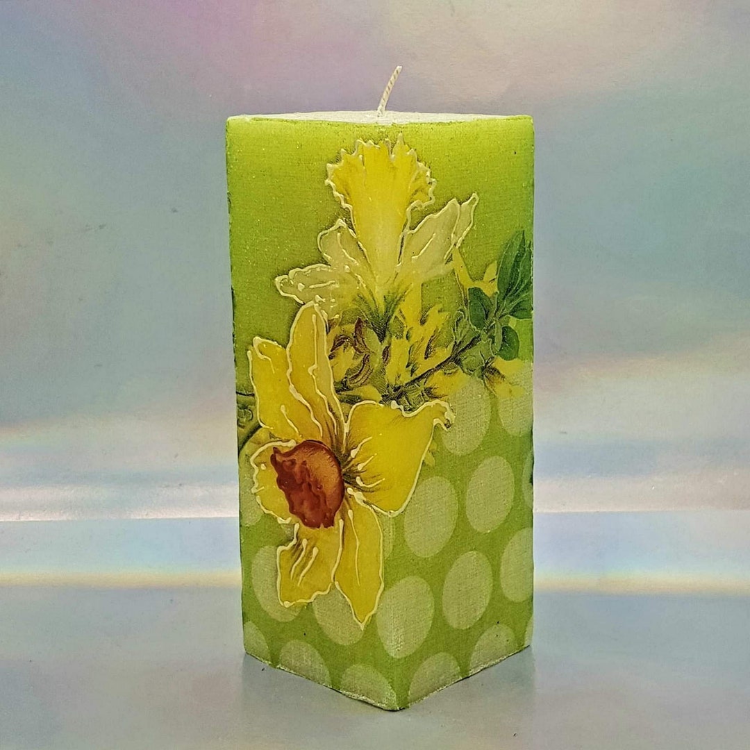 Decorated Flower Pillar Candle Spring Candle Lily of the Etsy