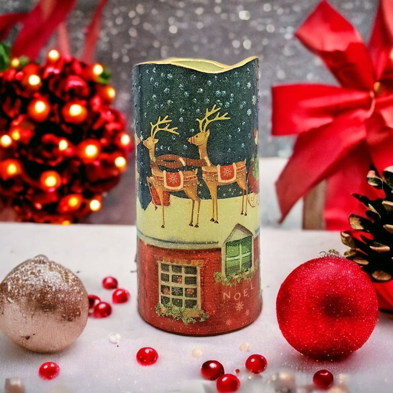 Christmas LED Pillar Candle, Flameless Decorative Santa Candle, Gift