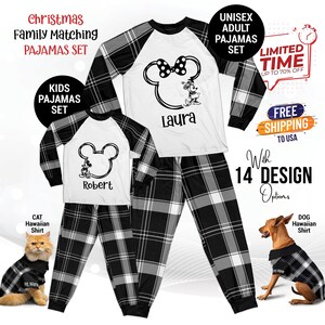 Custom Christmas Pyjamas Set, Personalized Custom Family Matching Pajamas, Holiday PJs for Kids, Adults & Pets, Initial Name Christmas Gift