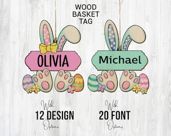 Personalized Easter Basket Tag: Wood Bunny Name Tag