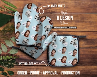 Custom Face Oven Mitt & Pot Holder Set: Personalized Kitchen Gift