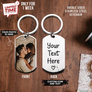 Custom Picture and Text Keychain, Personalized Photo Keychain, Double Sided Keychain, Anniversary, Boyfriend, Girlfriend Gift, Gift For Her