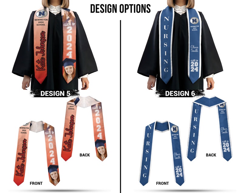 Custom Stole With Photo, Graduation Sash, Your School Colors, Name and Photo Stole, Double-Sided Graduation Sash, Personalized College Stole image 4