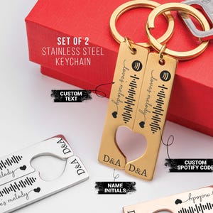 Personalized Spotify Code Keychain Set: Engraved Stainless Steel Music Gift
