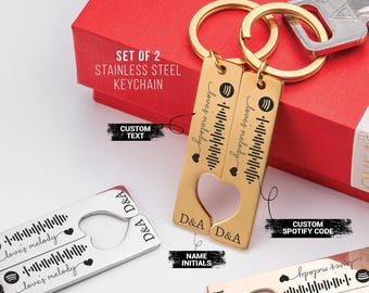 Personalized Spotify Code Keychain Set: Engraved Stainless Steel Music Gift