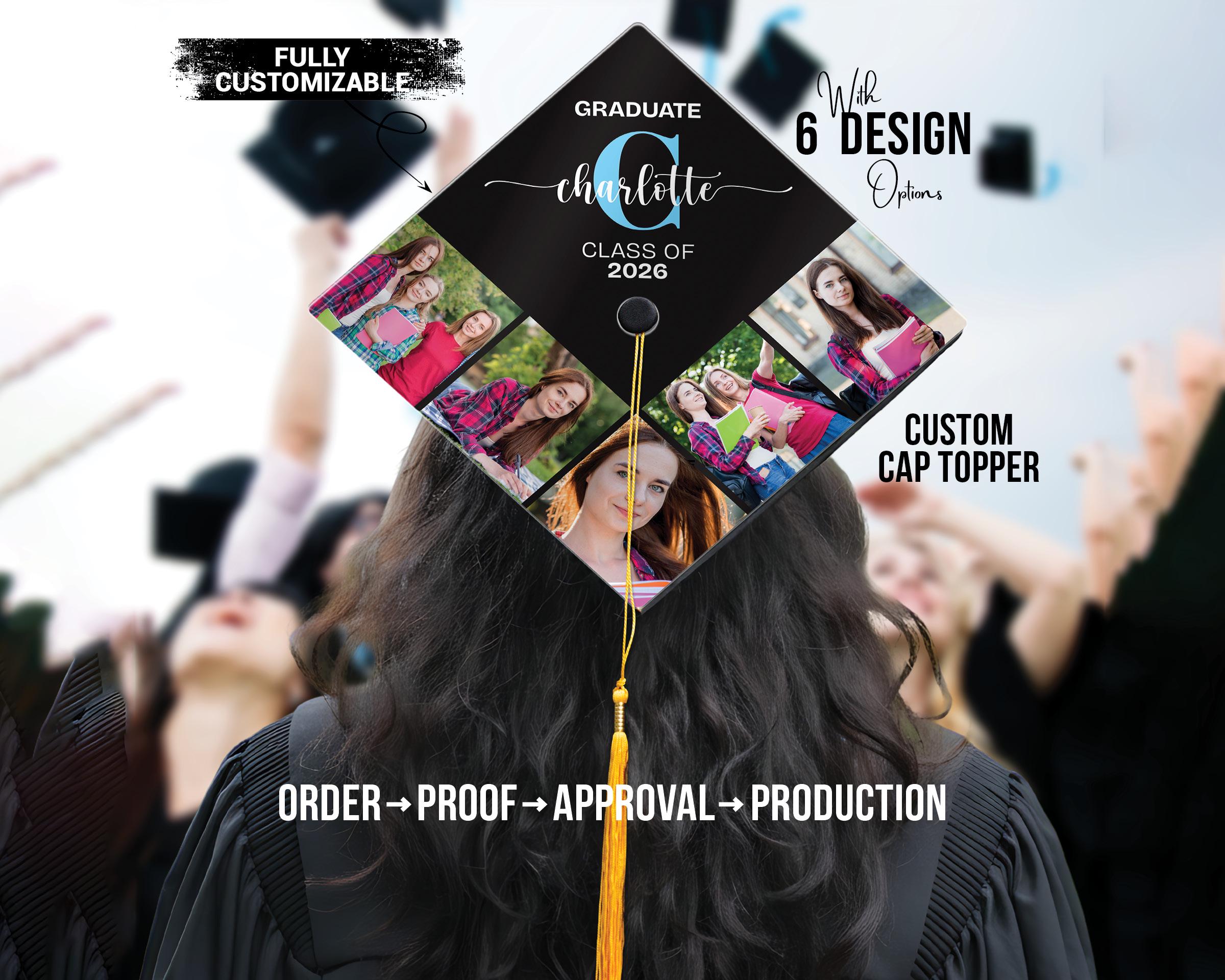 Grad Topper Custom Graduation Cap Topper, Wood, Acrylic, Holographic Decor - Etsy