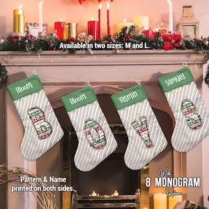 Medias navideñas personalizadas, medias navideñas con letras personalizadas, medias con nombre y iniciales de la familia, medias navideñas con monograma, regalo de Navidad