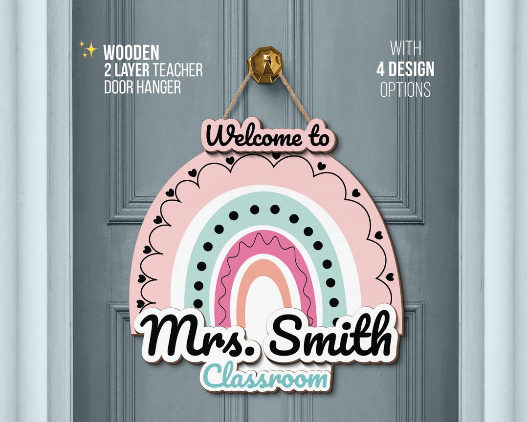 Personalized Teacher Door Hanger: Layered Wood Classroom Sign - Etsy