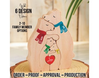 Rompecabezas de madera personalizado con la familia de osos: regalo con el nombre de la familia para padres e hijos