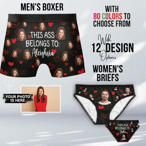 Aangepaste foto ondergoed, gepersonaliseerde boksers, deze kont behoort tot de naam, grappige mannen en vrouwen ondergoed, Boxer gezicht kort, paren cadeau, grappig cadeau